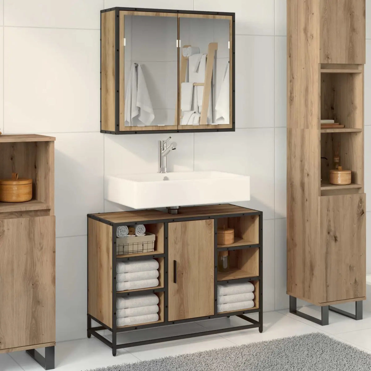 Ensemble de mobilier de salle de bain 2 pc Chêne artisanal - XIOS