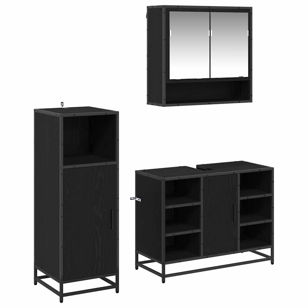 Ensemble de mobilier de salle de bain 3 pièces Chêne noir