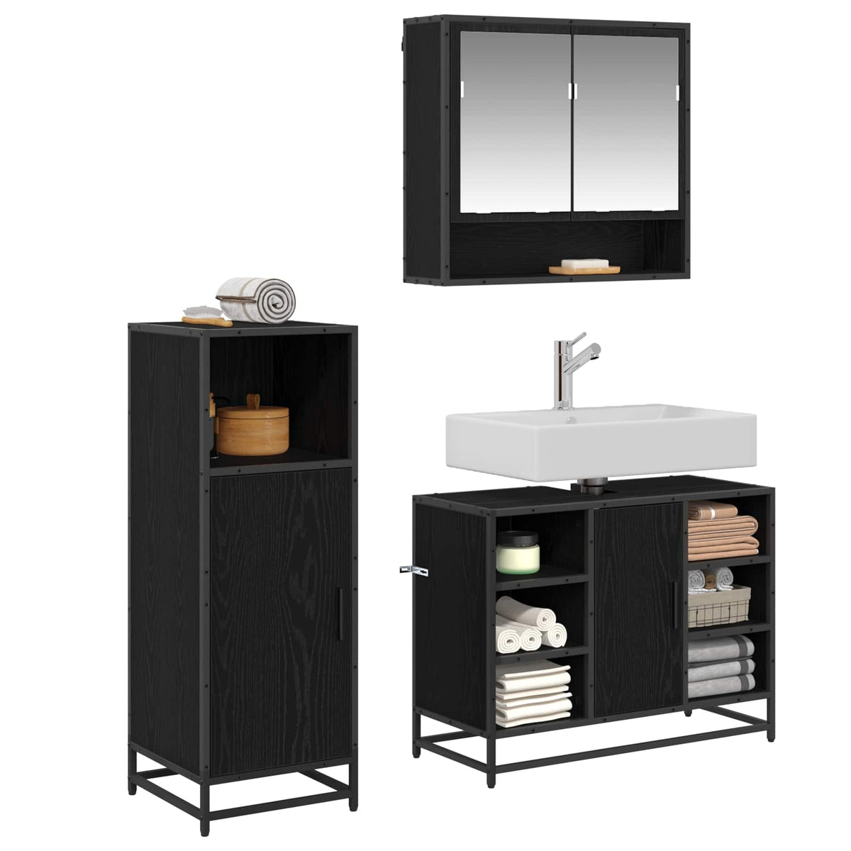 Ensemble de mobilier de salle de bain 3 pièces Chêne noir