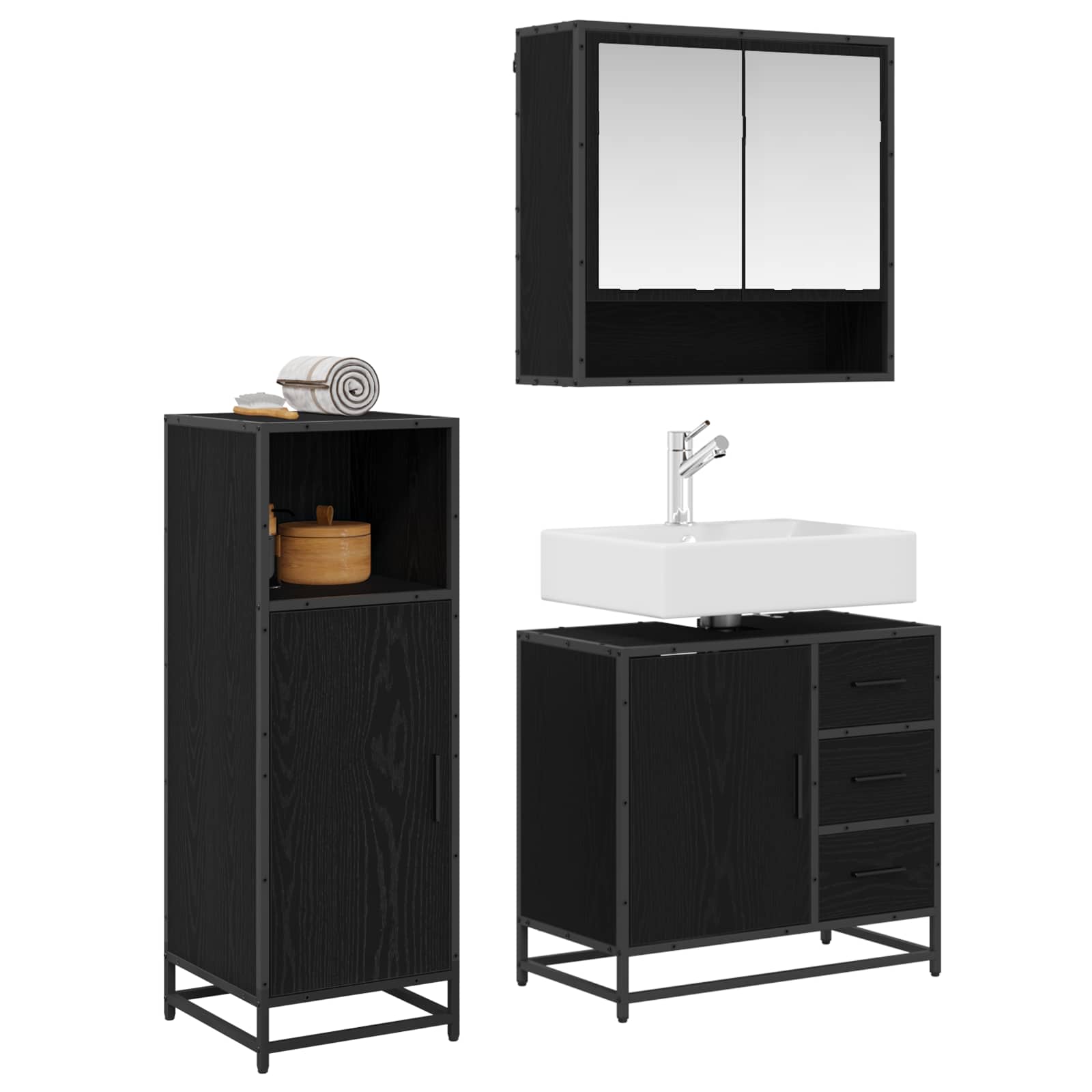Ensemble de mobilier de salle de bain 3 pc Chêne noir
