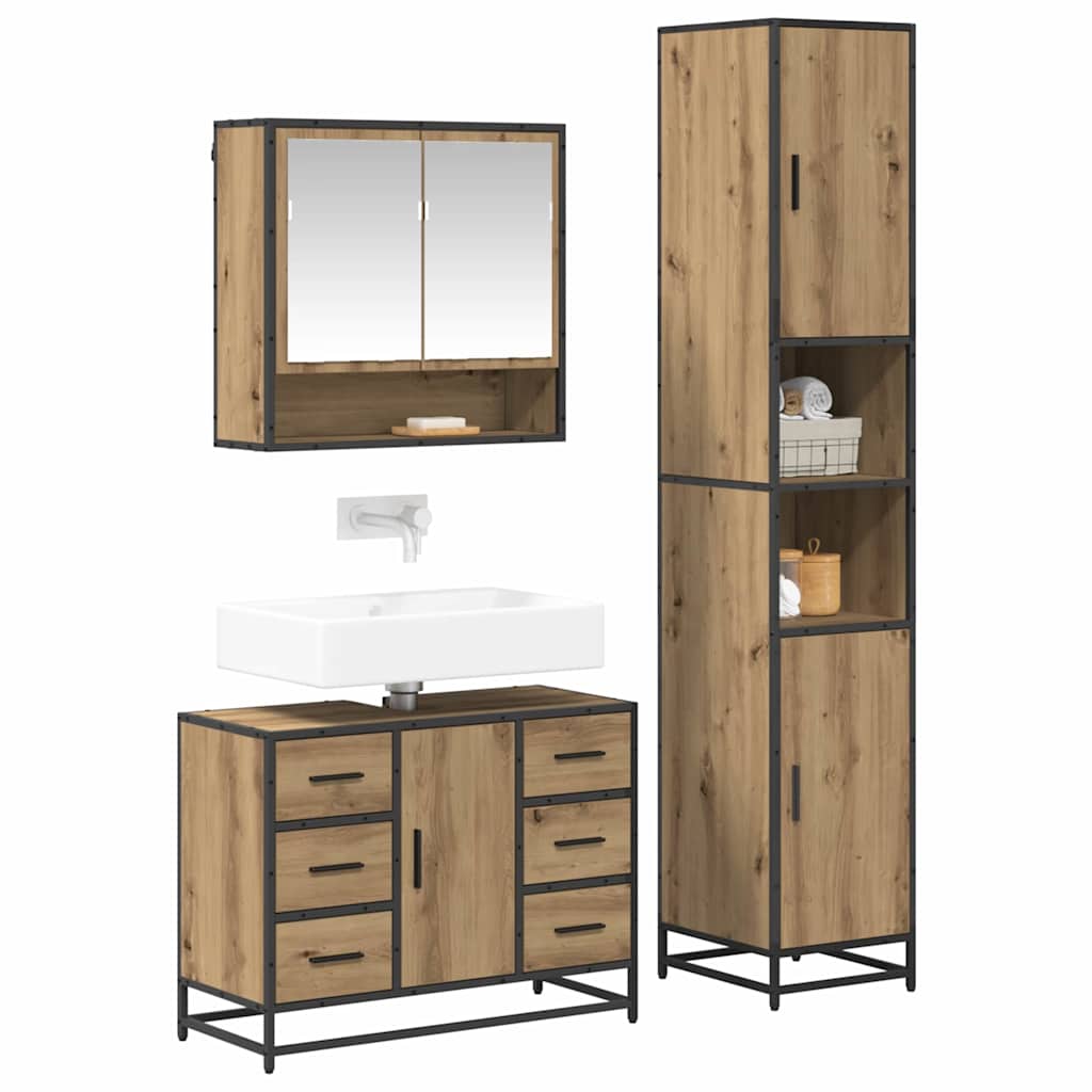 Ensemble de mobilier de salle de bain 3 pc Chêne artisanal