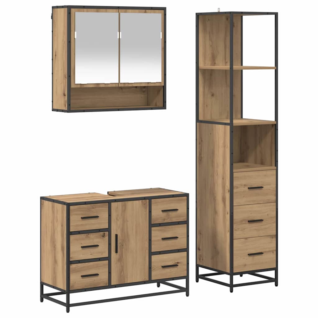 Ensemble de mobilier de salle de bain 3 pc Chêne artisanal