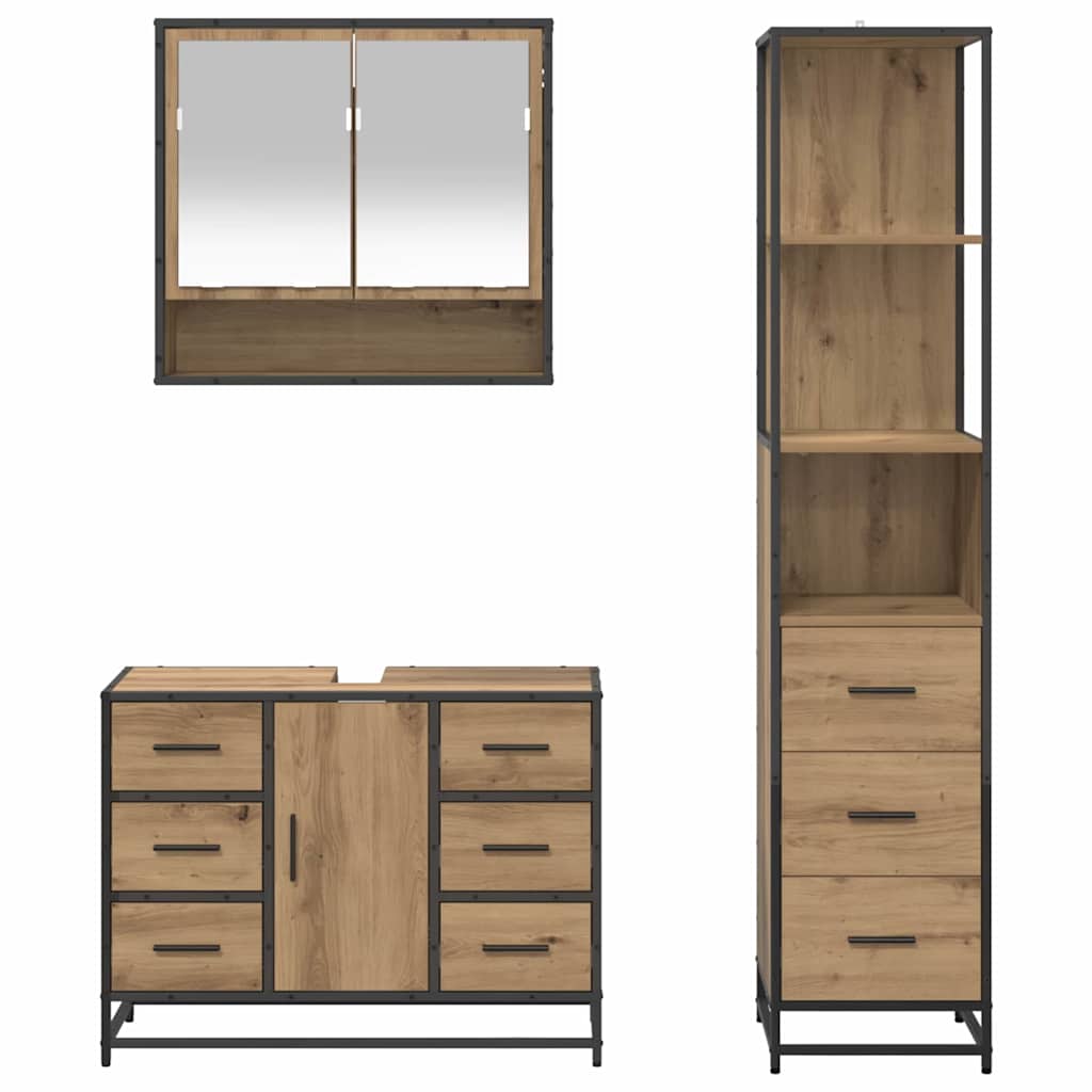 Ensemble de mobilier de salle de bain 3 pc Chêne artisanal