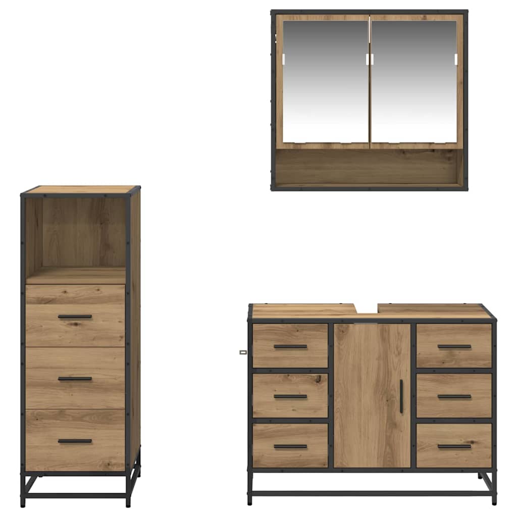 Ensemble de mobilier de salle de bain 3 pc Chêne artisanal