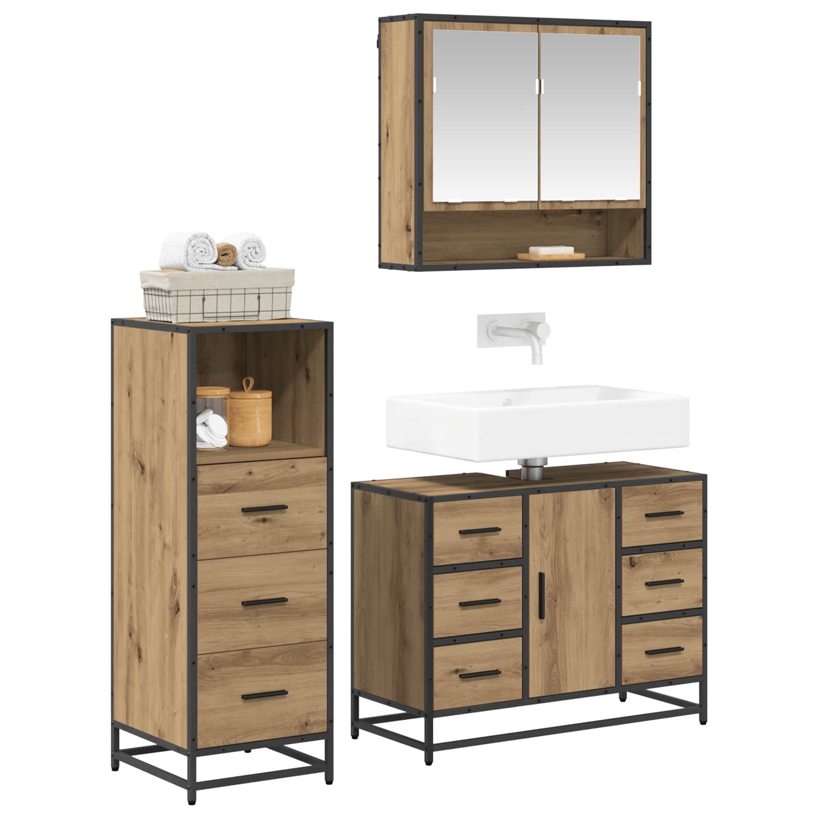 Ensemble de mobilier de salle de bain 3 pc Chêne artisanal