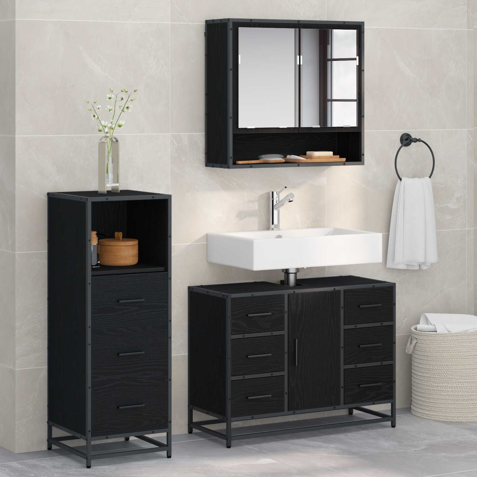 Ensemble de mobilier de salle de bain 3 pc Chêne noir