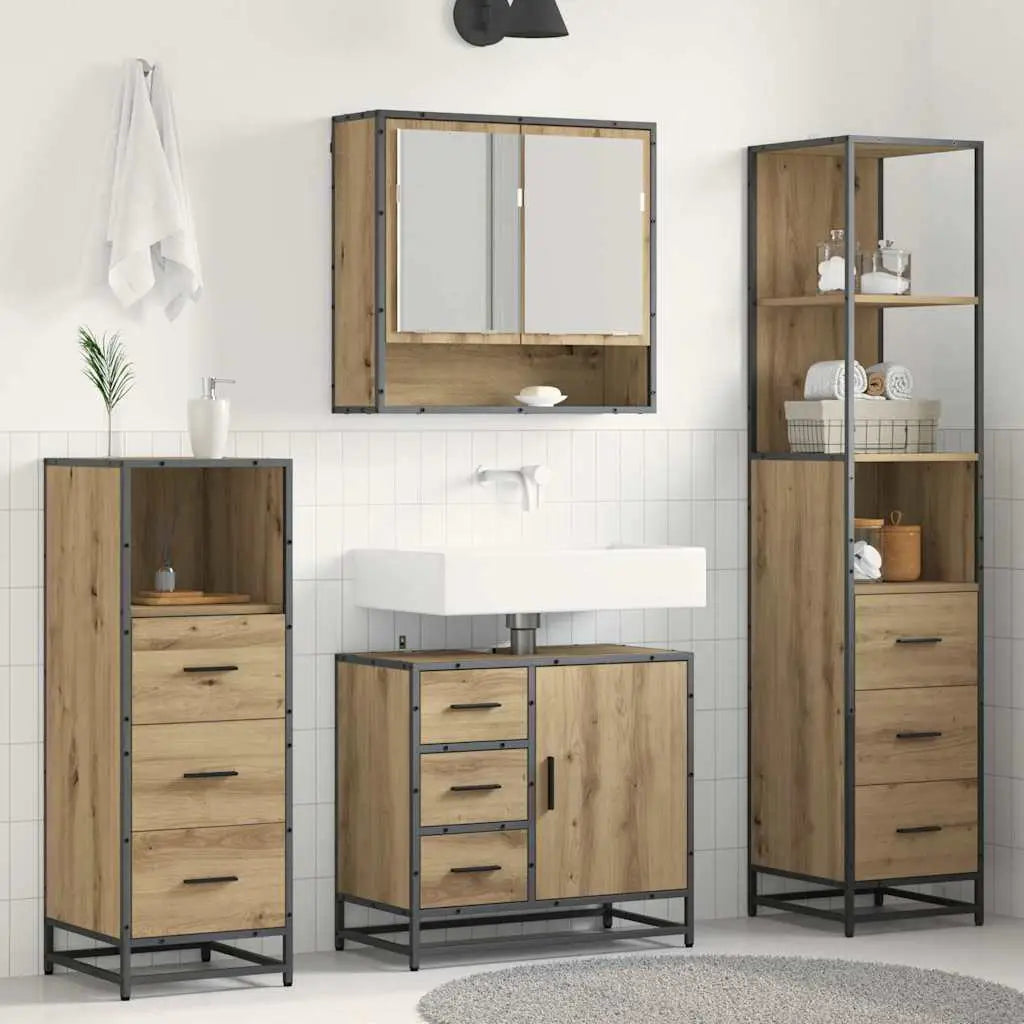 Ensemble de mobilier de salle de bain 4 pc Chêne artisanal - XIOS