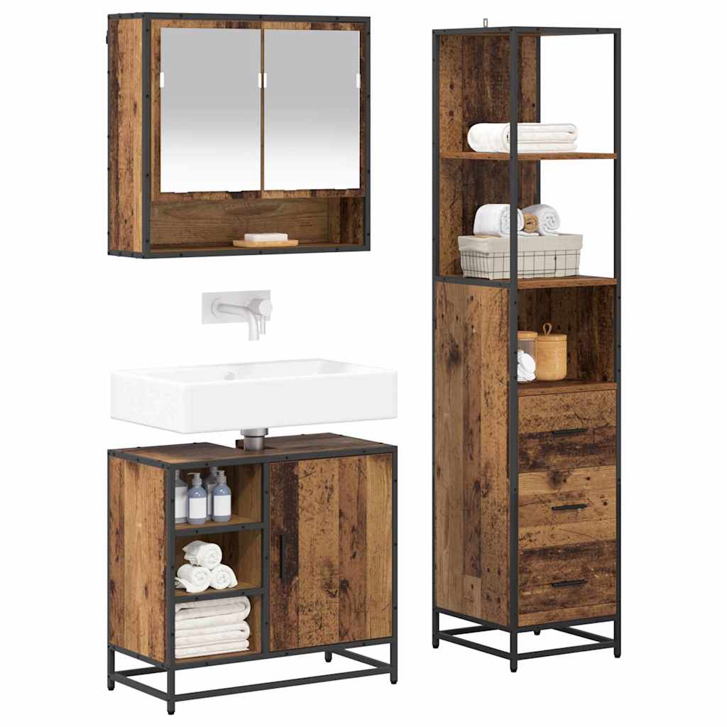 Ensemble de mobilier de salle de bain 3 pc Bois Ancien