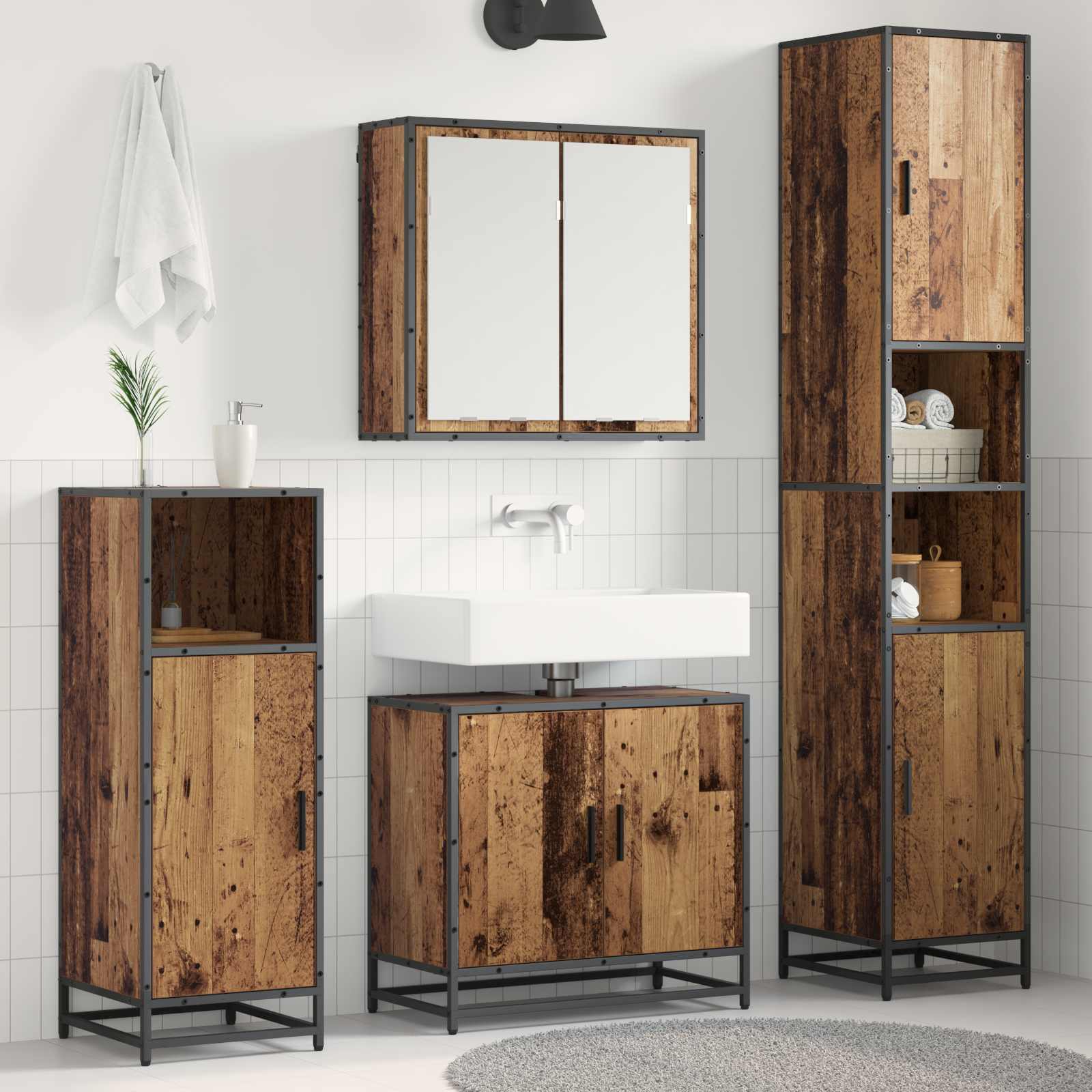 Ensemble de mobilier de salle de bain 3 pc Bois Ancien