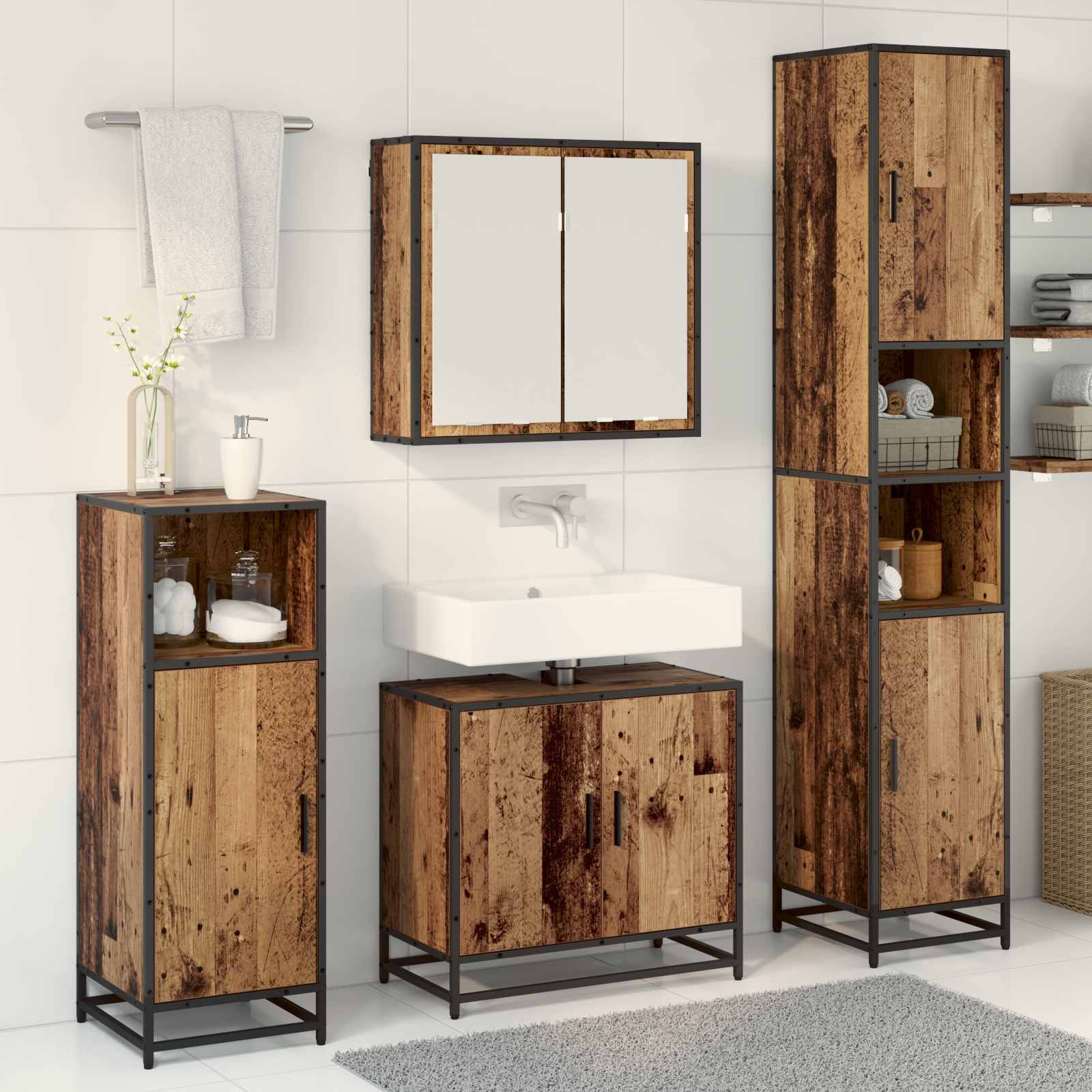 Ensemble de mobilier de salle de bain 3 pc Bois Ancien