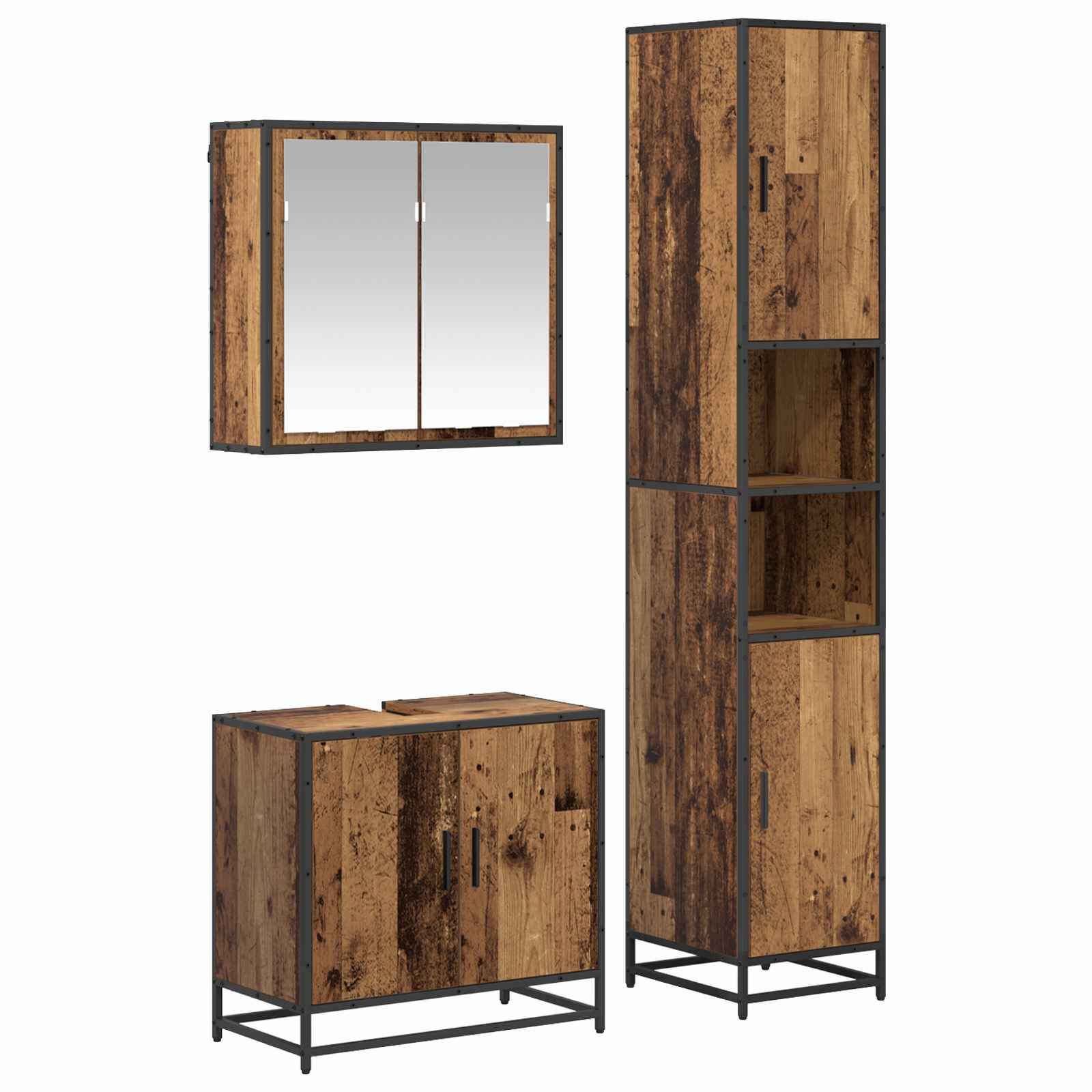 Ensemble de mobilier de salle de bain 3 pc Bois Ancien