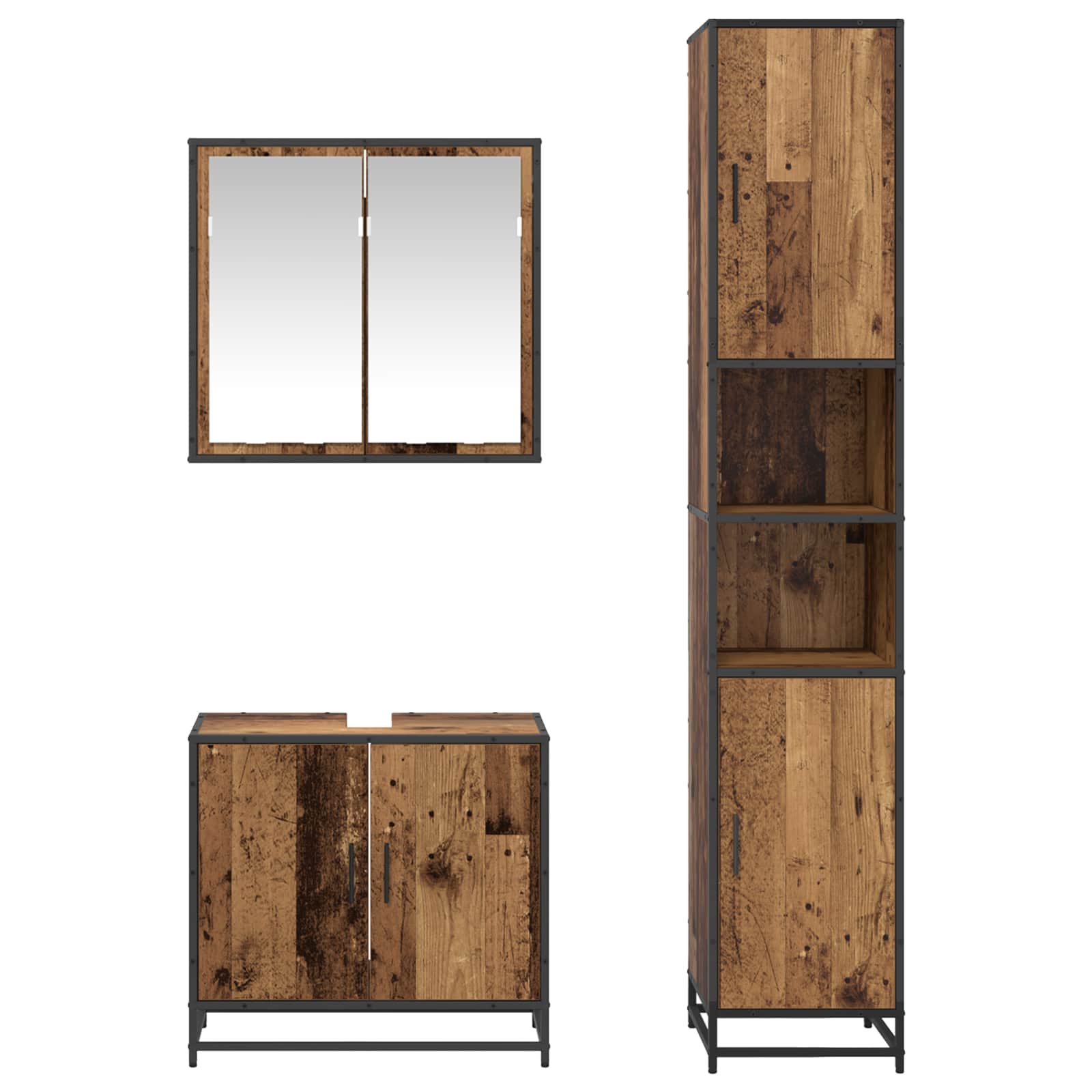 Ensemble de mobilier de salle de bain 3 pc Bois Ancien