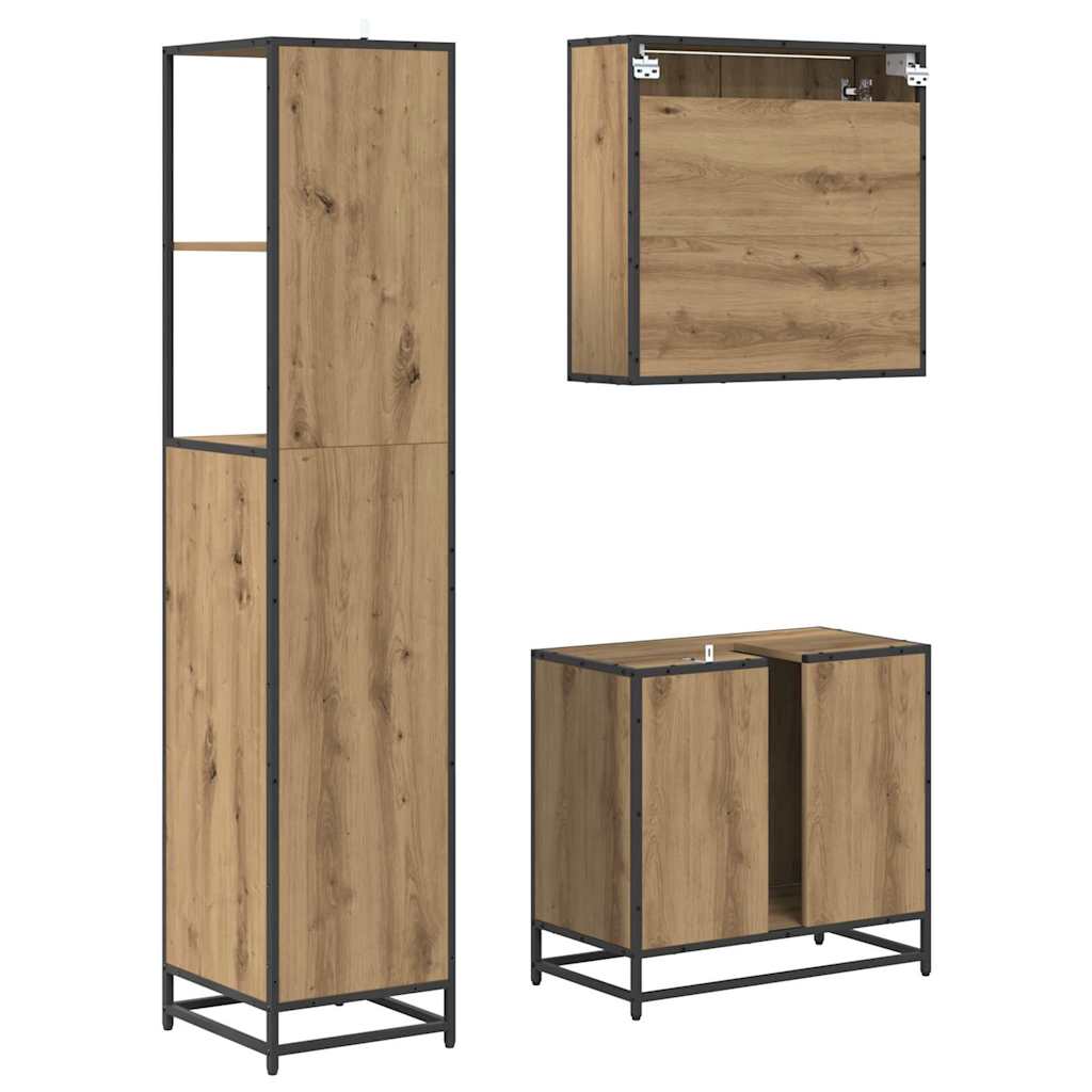 Ensemble de mobilier de salle de bain 3 pièces Chêne artisanal