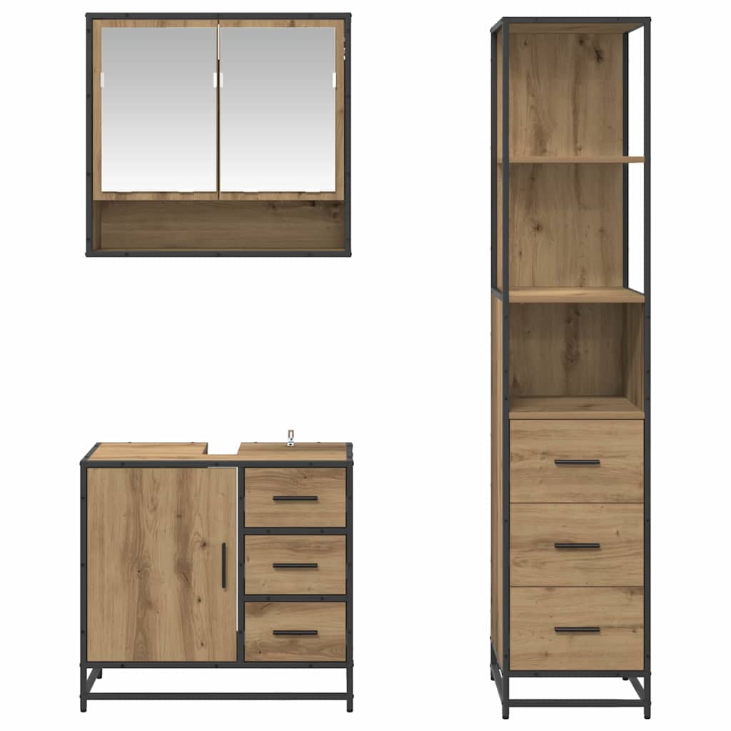 Ensemble de mobilier de salle de bain 3 pièces Chêne artisanal