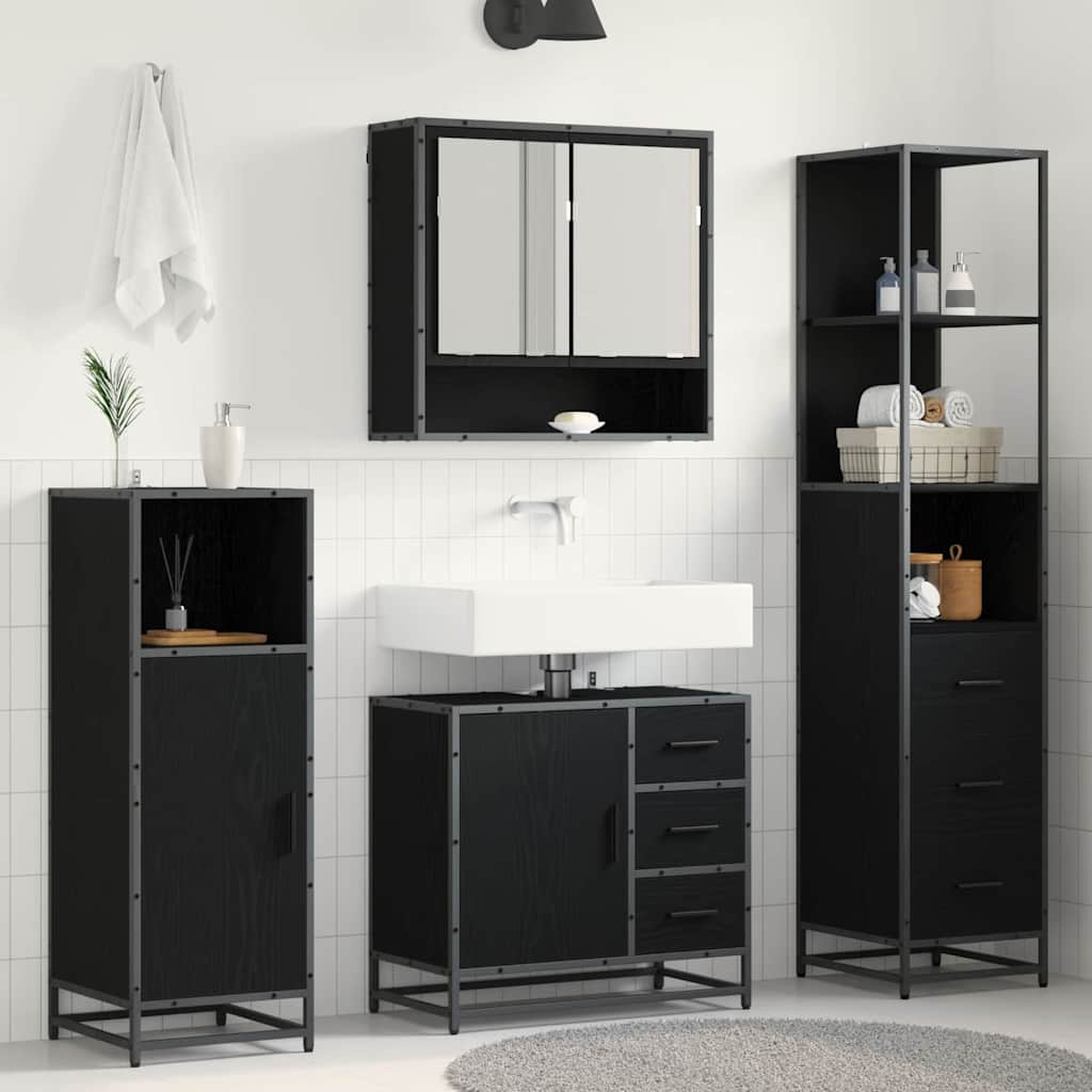 Ensemble de mobilier de salle de bain 3 pièces Chêne noir