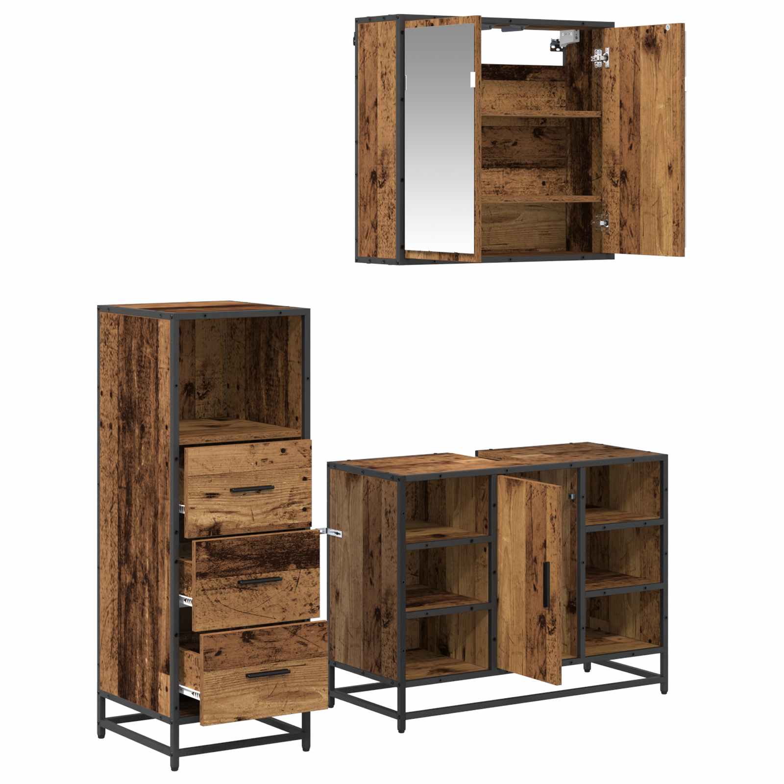 Ensemble de mobilier de salle de bain 3 pc Bois Ancien