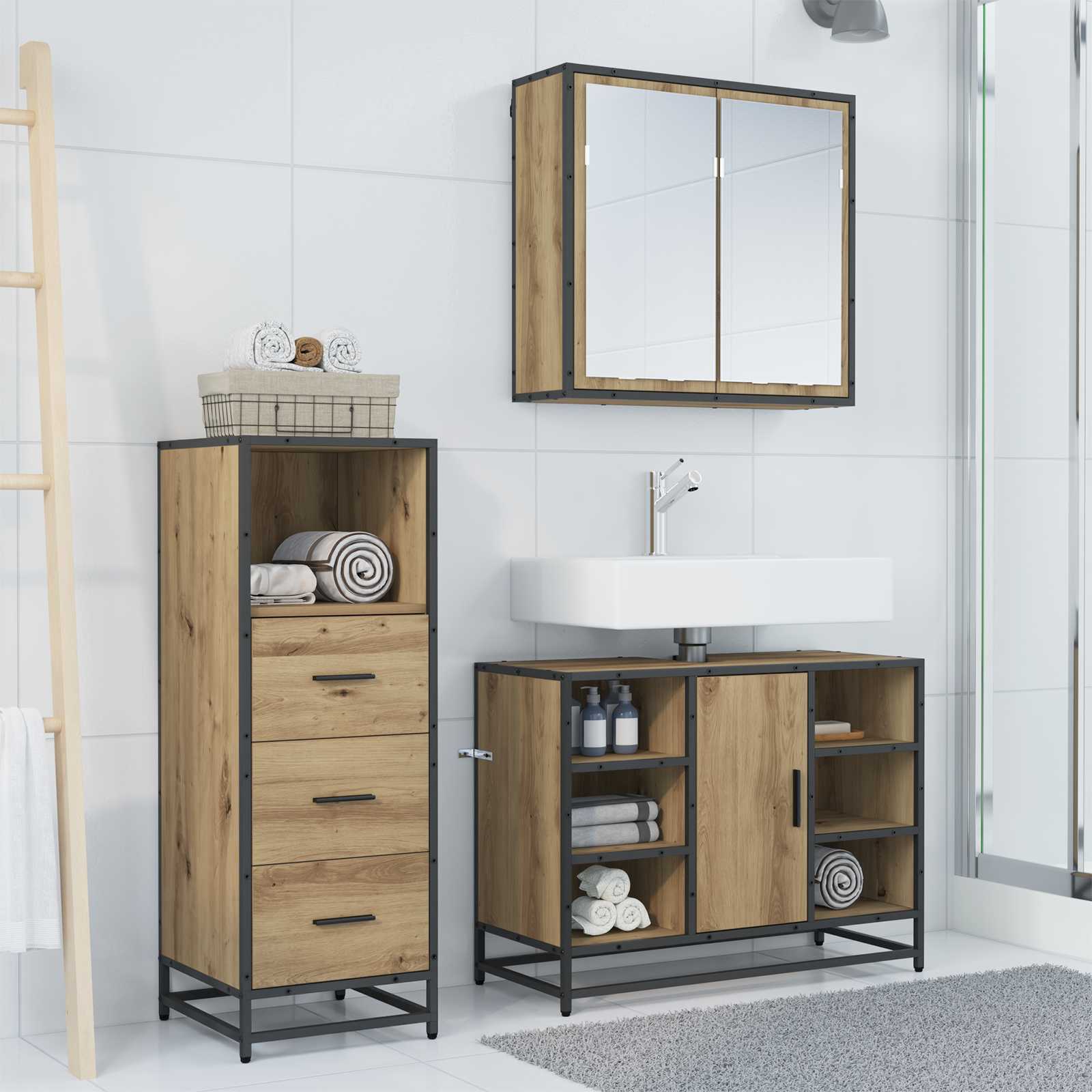 Ensemble de mobilier de salle de bain 3 pc Chêne artisanal