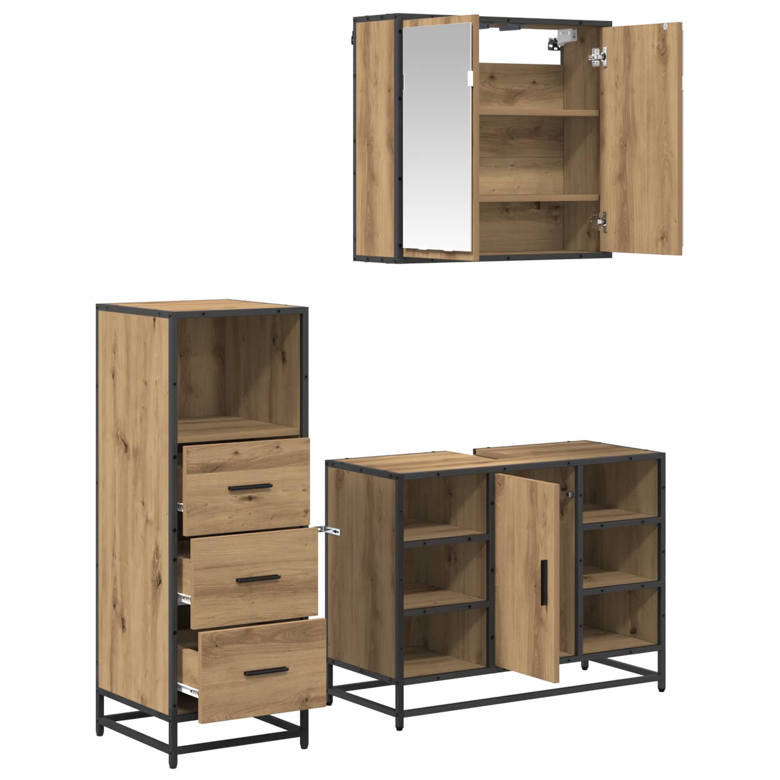 Ensemble de mobilier de salle de bain 3 pc Chêne artisanal