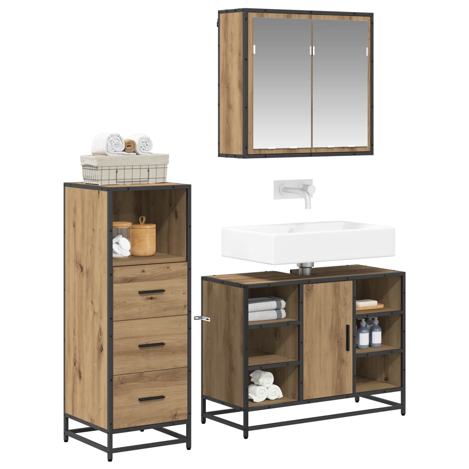 Ensemble de mobilier de salle de bain 3 pc Chêne artisanal