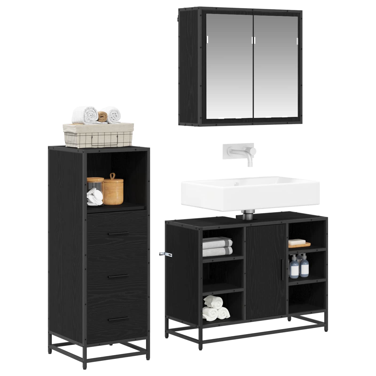 Ensemble de mobilier de salle de bain 3 pc Chêne noir