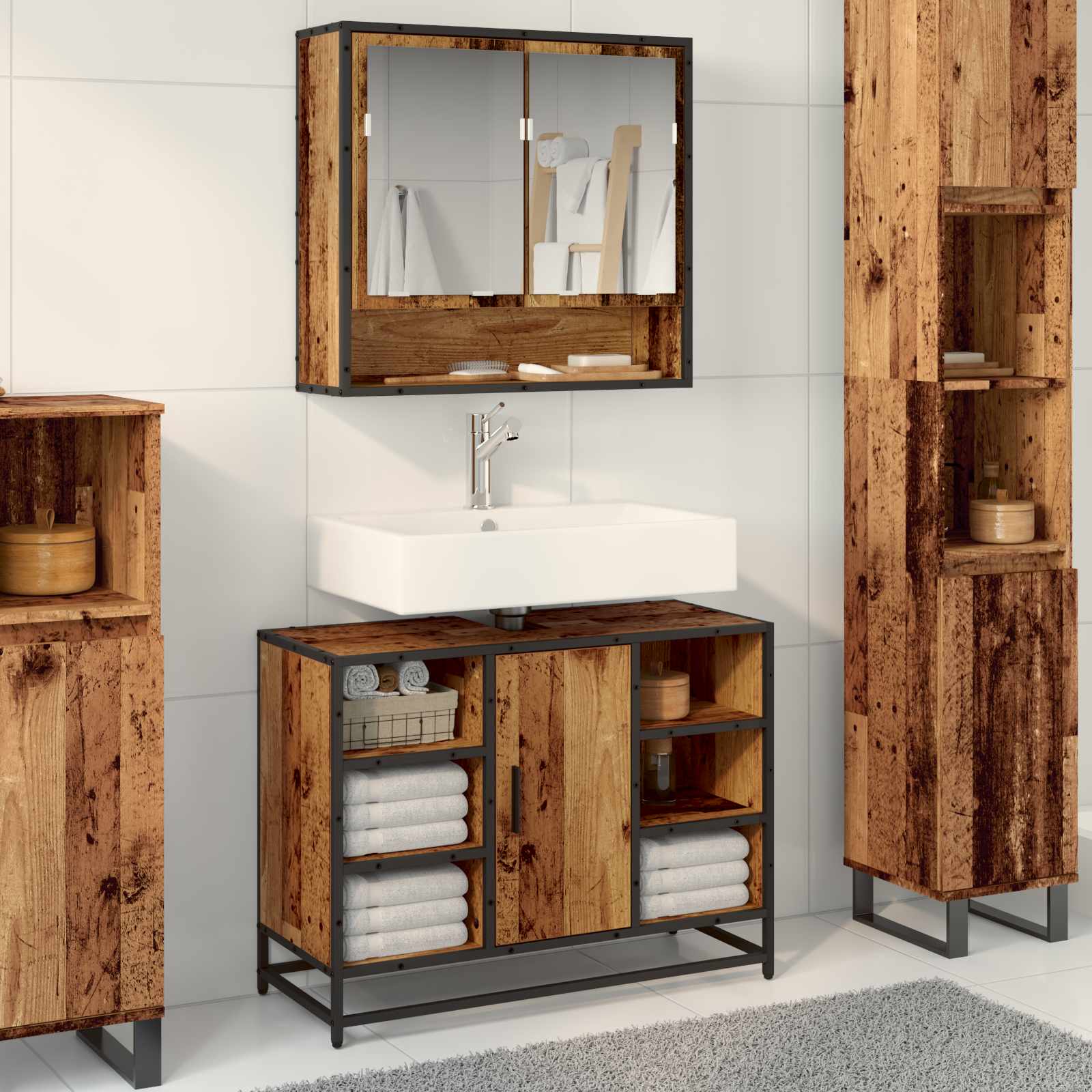 Ensemble de mobilier de salle de bain 2 pièces Bois Ancien
