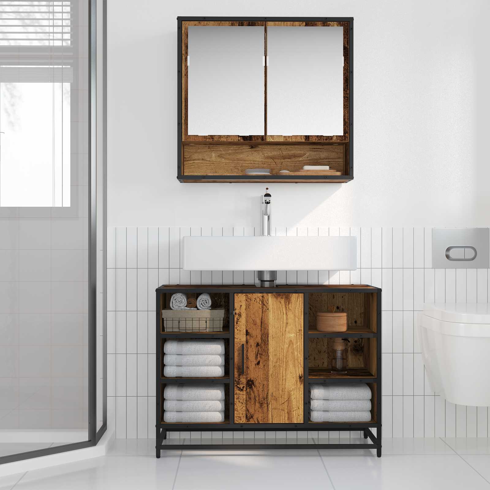 Ensemble de mobilier de salle de bain 2 pièces Bois Ancien