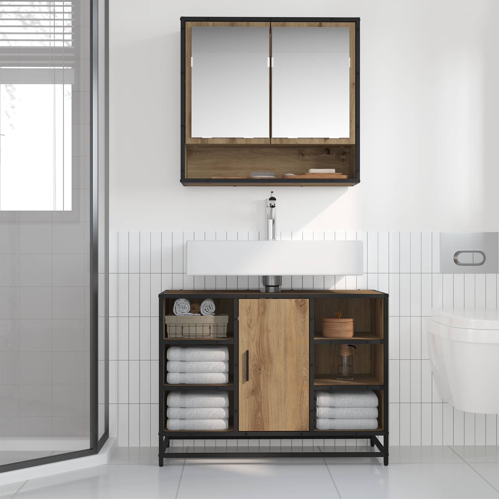 Ensemble de mobilier de salle de bain 2 pc Chêne artisanal