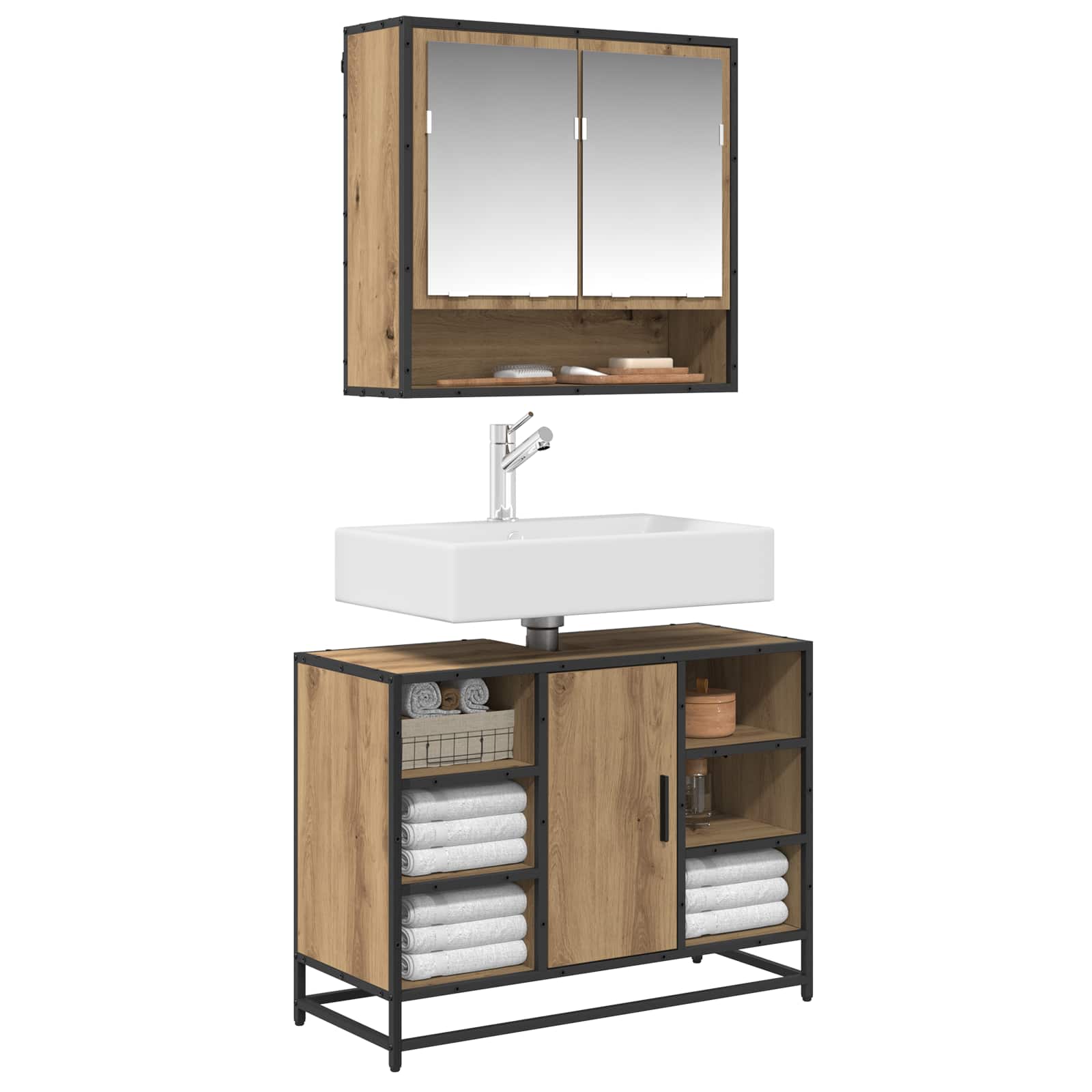 Ensemble de mobilier de salle de bain 2 pc Chêne artisanal