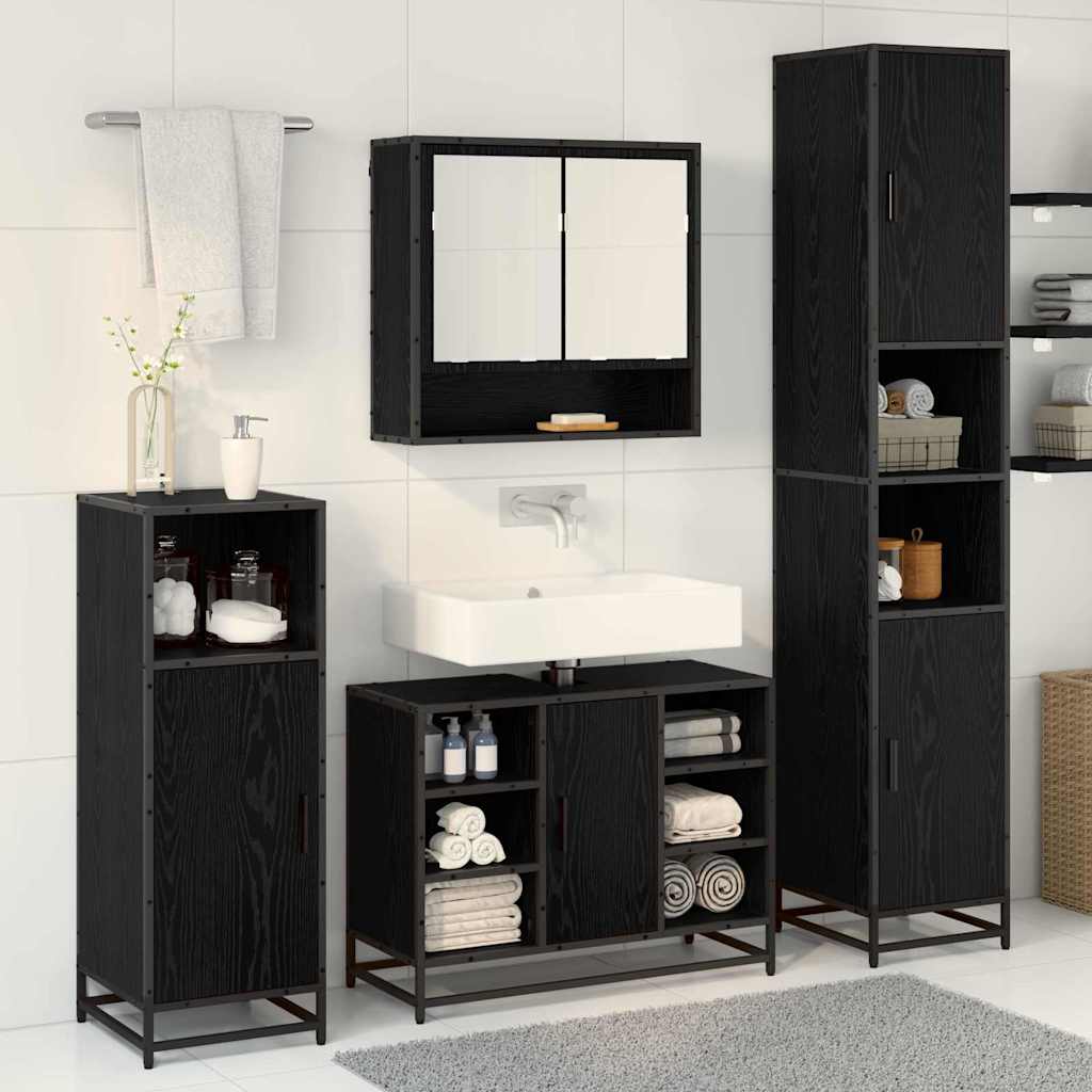Ensemble de mobilier de salle de bain 4 pièces Chêne noir