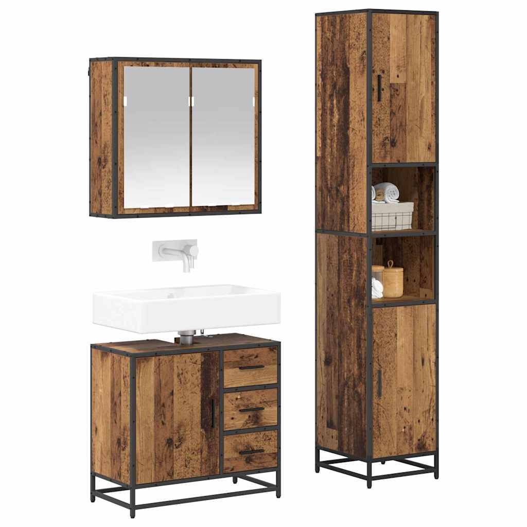 Ensemble de mobilier de salle de bain 3 pièces Bois Ancien