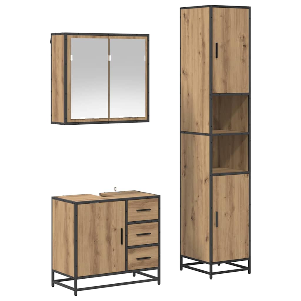 Ensemble de mobilier de salle de bain 3 pièces Chêne artisanal