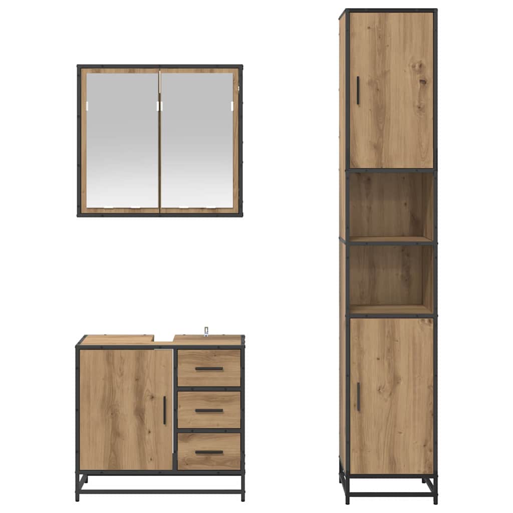 Ensemble de mobilier de salle de bain 3 pièces Chêne artisanal