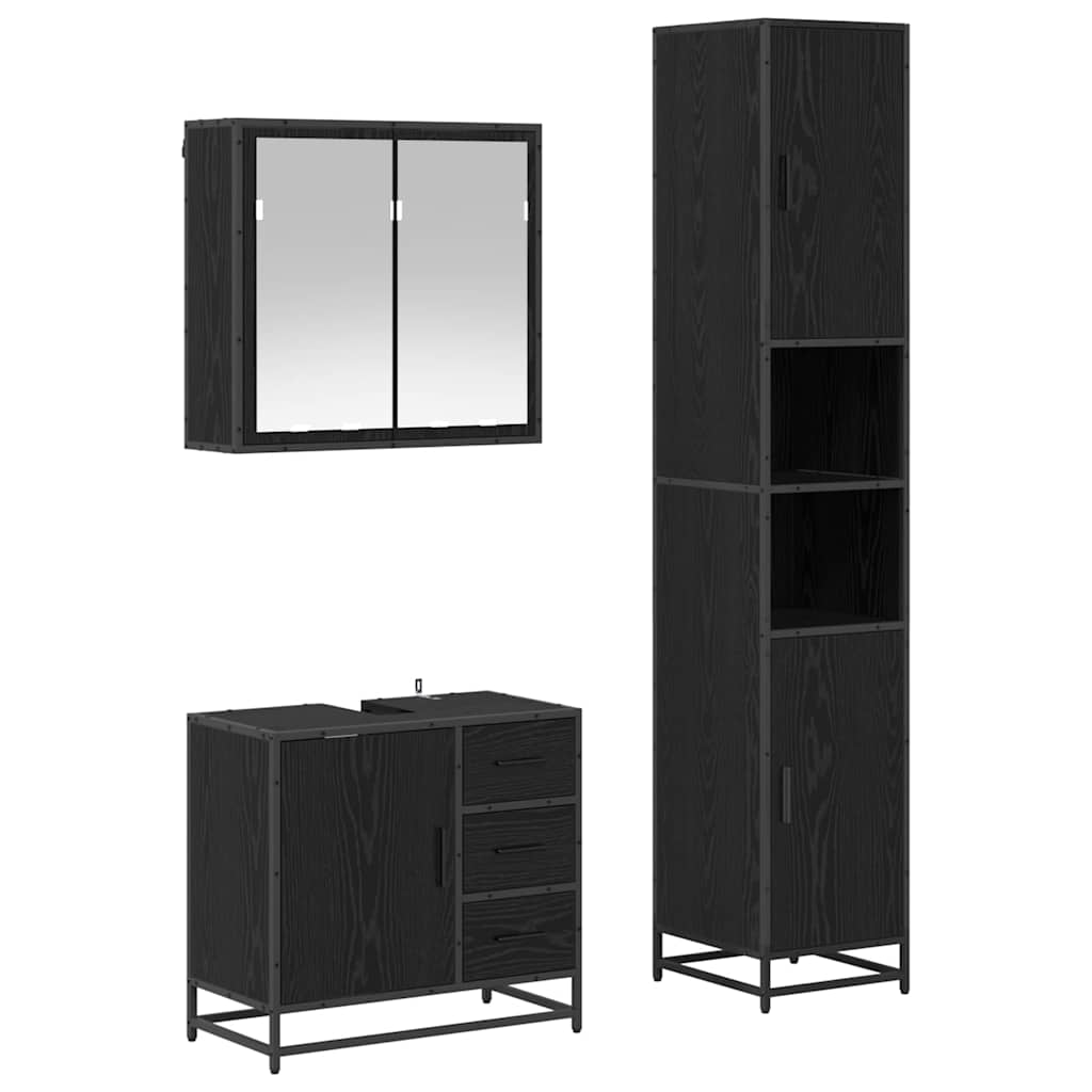Ensemble de mobilier de salle de bain 3 pièces Chêne noir