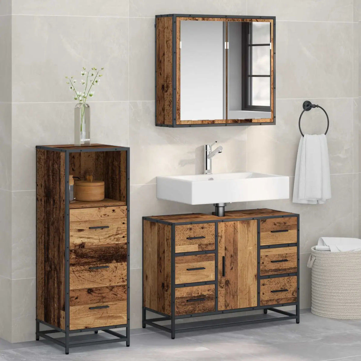Ensemble de mobilier de salle de bain 3 pc Bois Ancien - XIOS