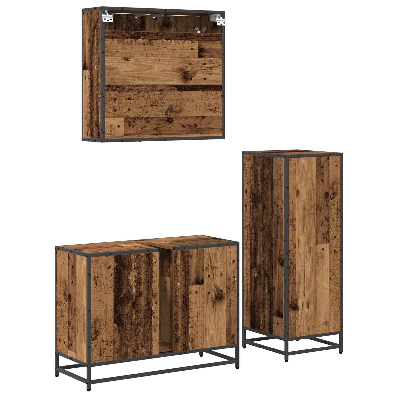 Ensemble de mobilier de salle de bain 3 pc Bois Ancien