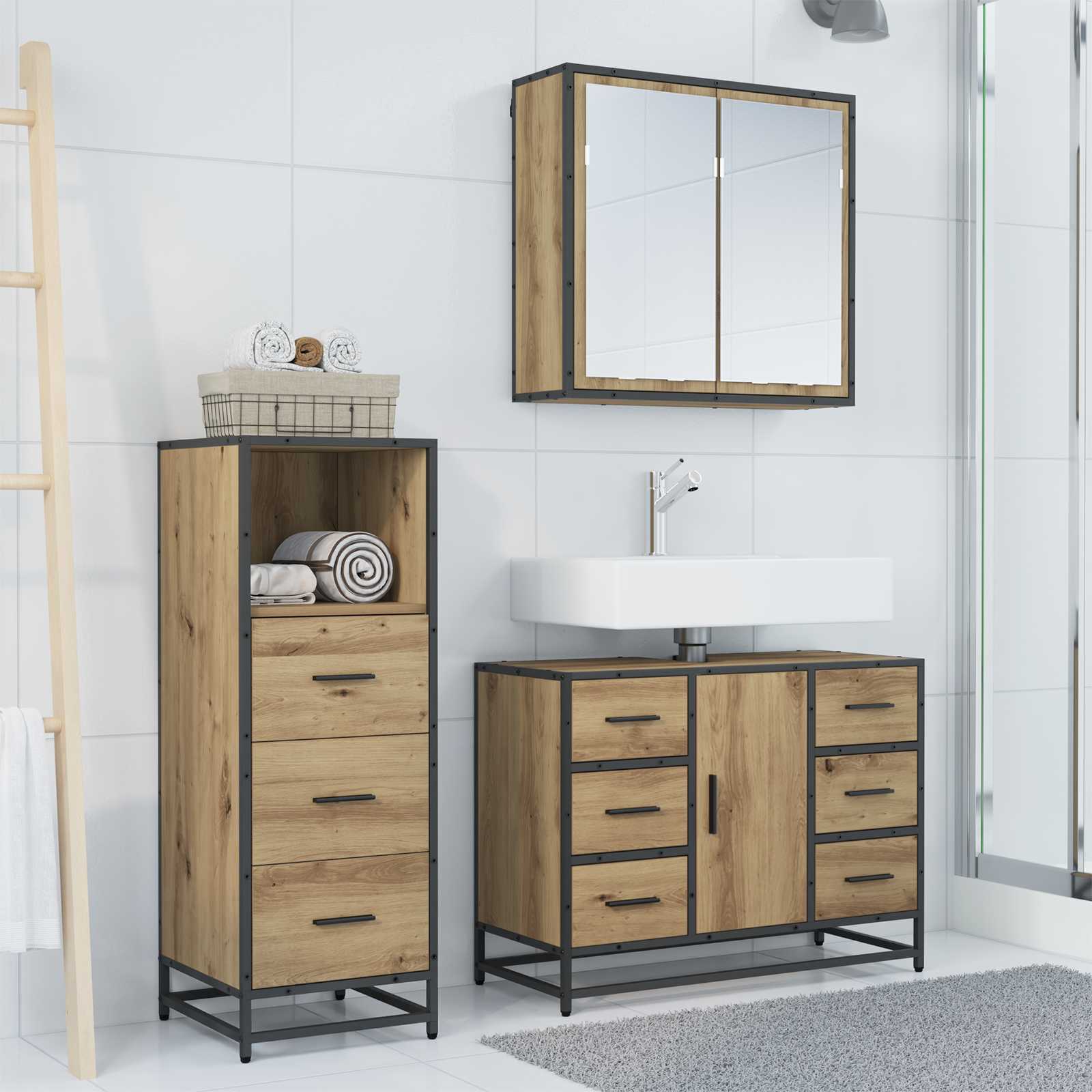 Ensemble de mobilier de salle de bain 3 pc Chêne artisanal