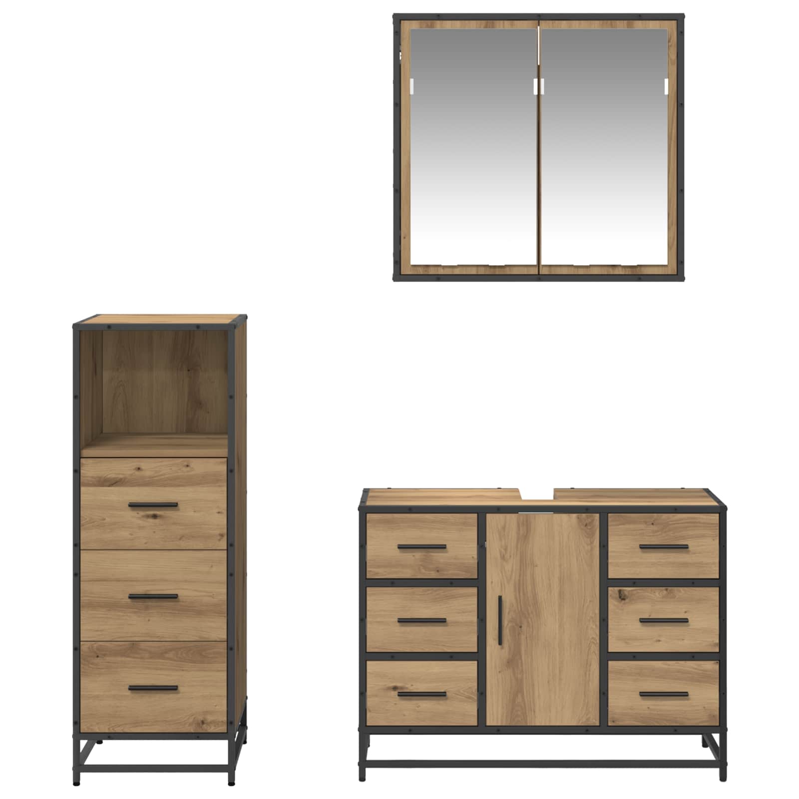 Ensemble de mobilier de salle de bain 3 pc Chêne artisanal