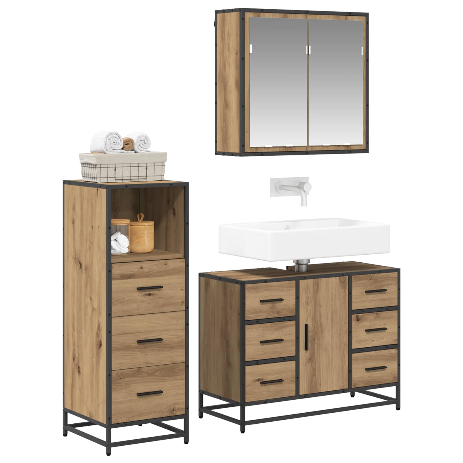 Ensemble de mobilier de salle de bain 3 pc Chêne artisanal