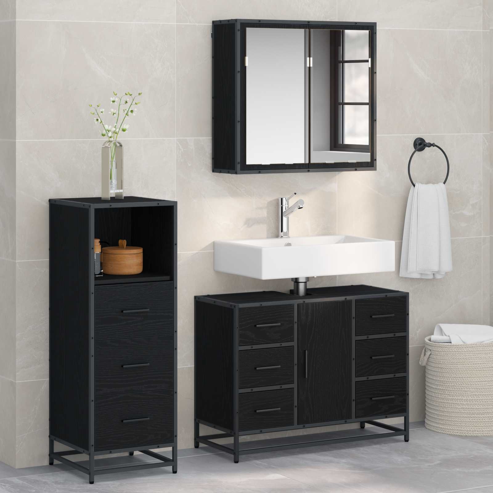 Ensemble de mobilier de salle de bain 3 pc Chêne noir