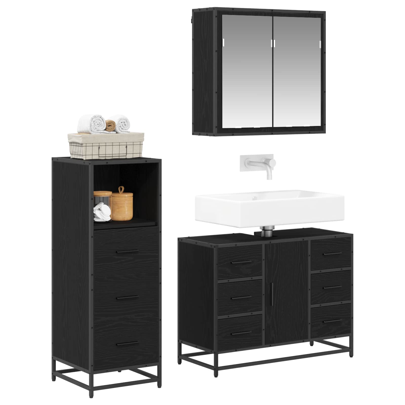 Ensemble de mobilier de salle de bain 3 pc Chêne noir