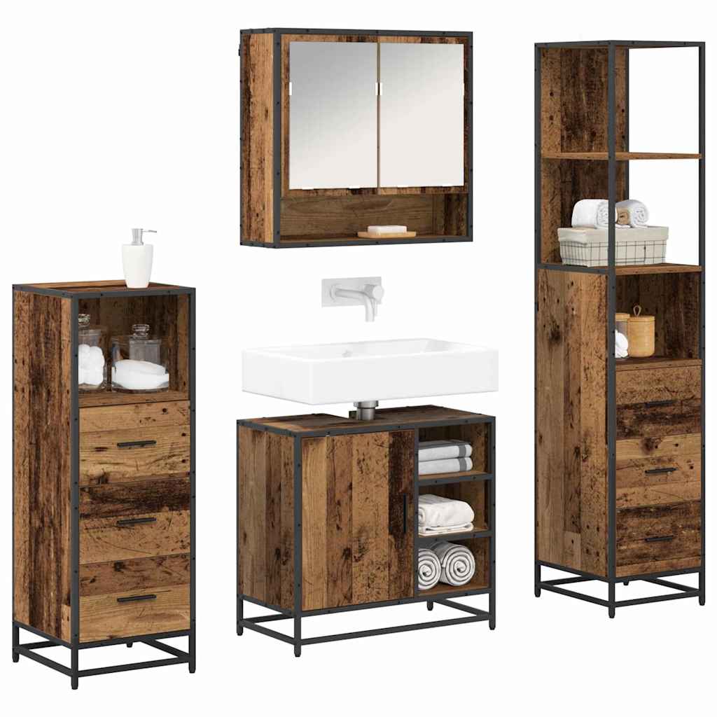 Ensemble de mobilier de salle de bain 4 pc Bois Ancien