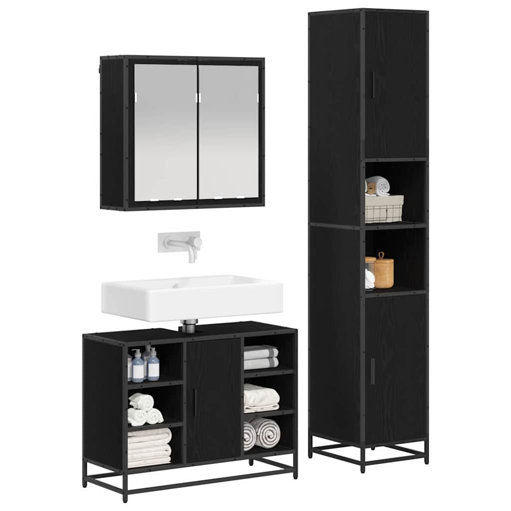 Ensemble de mobilier de salle de bain 3 pièces Chêne noir