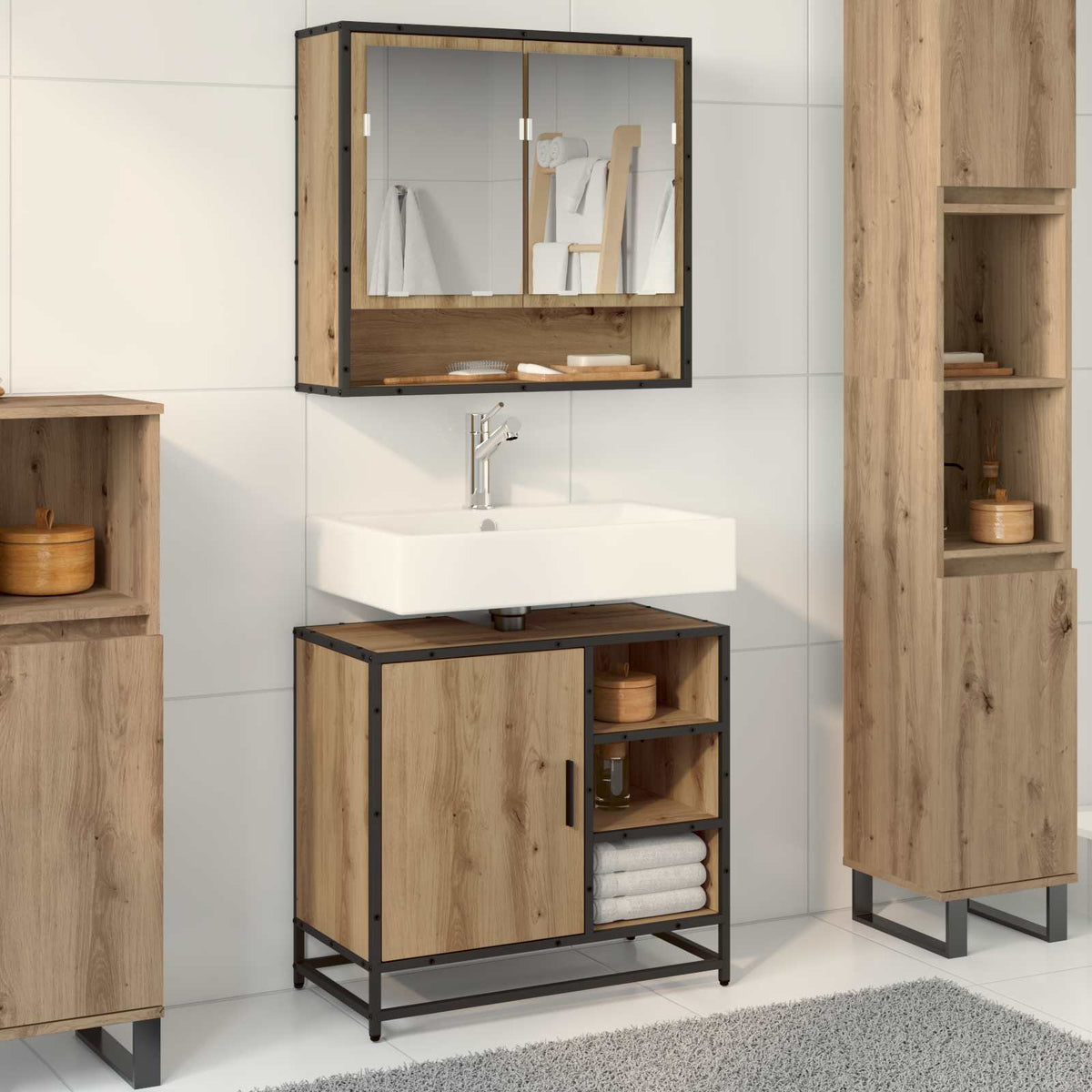 Ensemble de mobilier de salle de bain 2 pièces Chêne artisanal