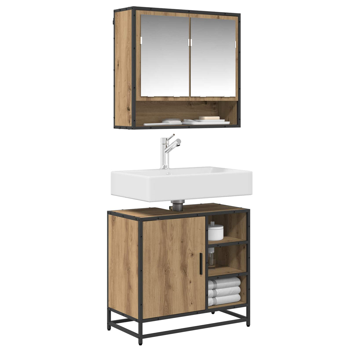 Ensemble de mobilier de salle de bain 2 pièces Chêne artisanal