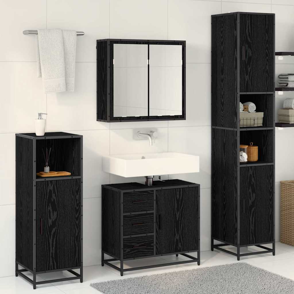 Ensemble de mobilier de salle de bain 4 pièces Chêne noir
