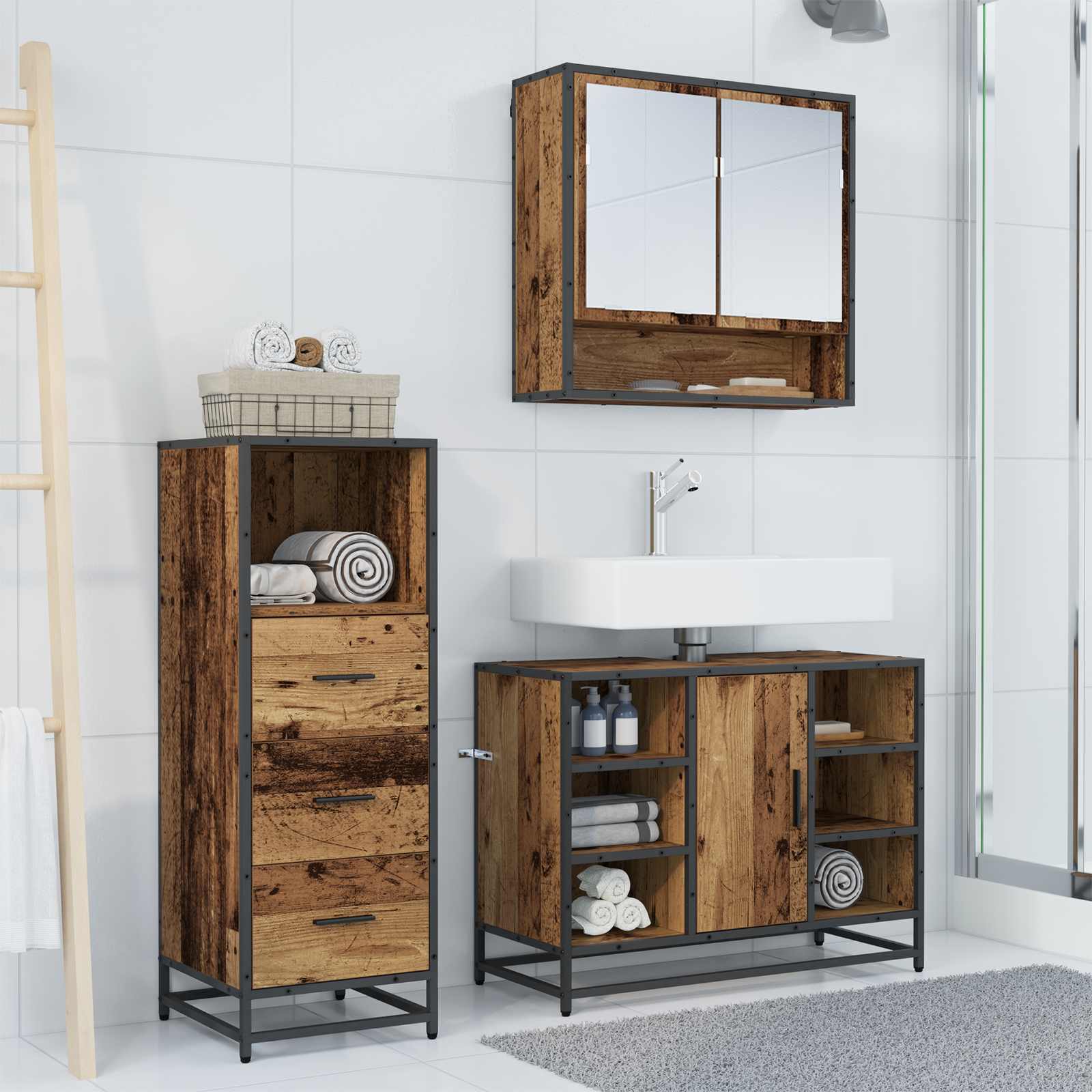 Ensemble de mobilier de salle de bain 3 pièces Bois Ancien