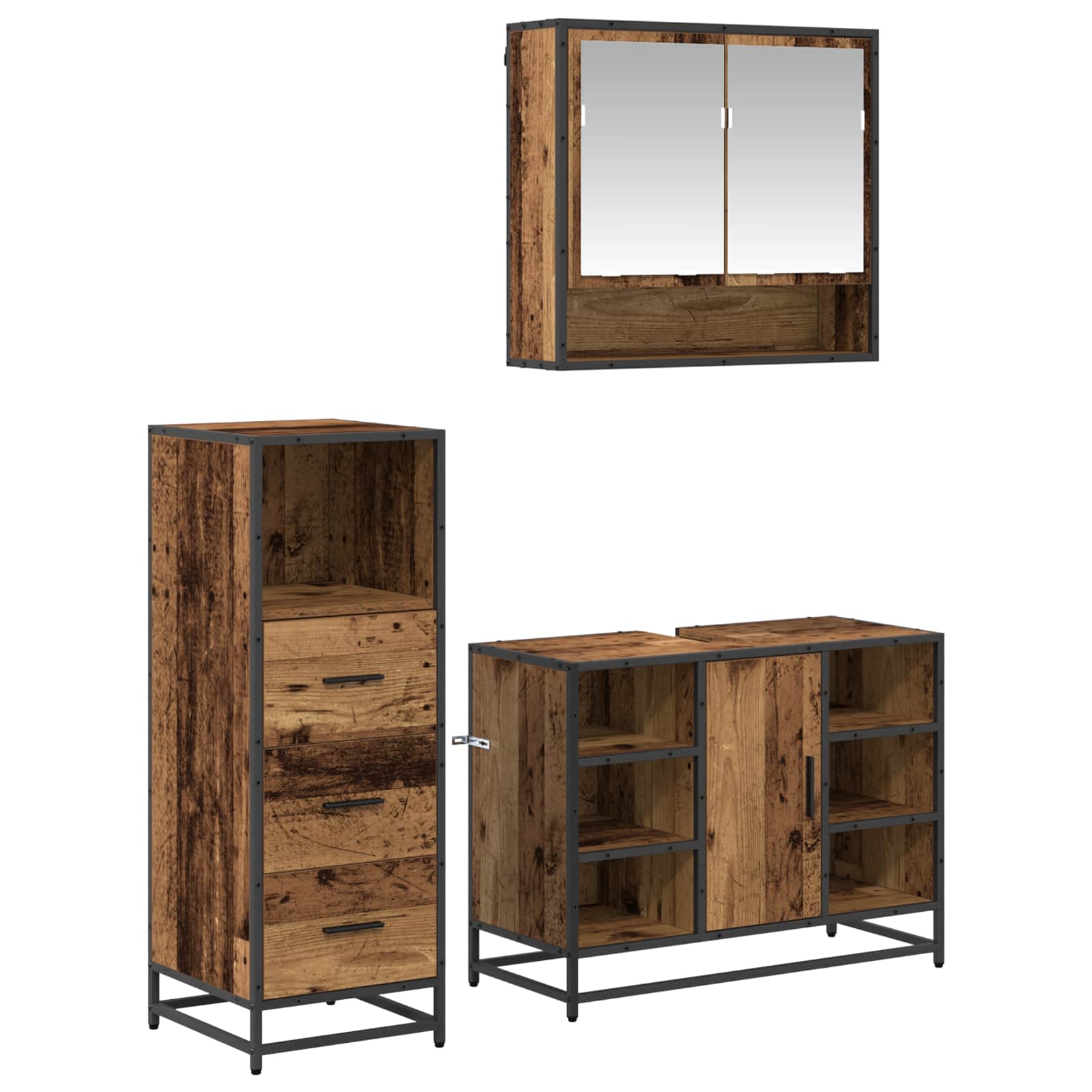 Ensemble de mobilier de salle de bain 3 pièces Bois Ancien