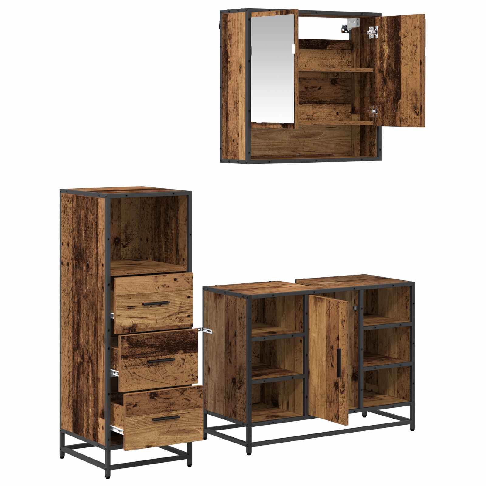 Ensemble de mobilier de salle de bain 3 pièces Bois Ancien