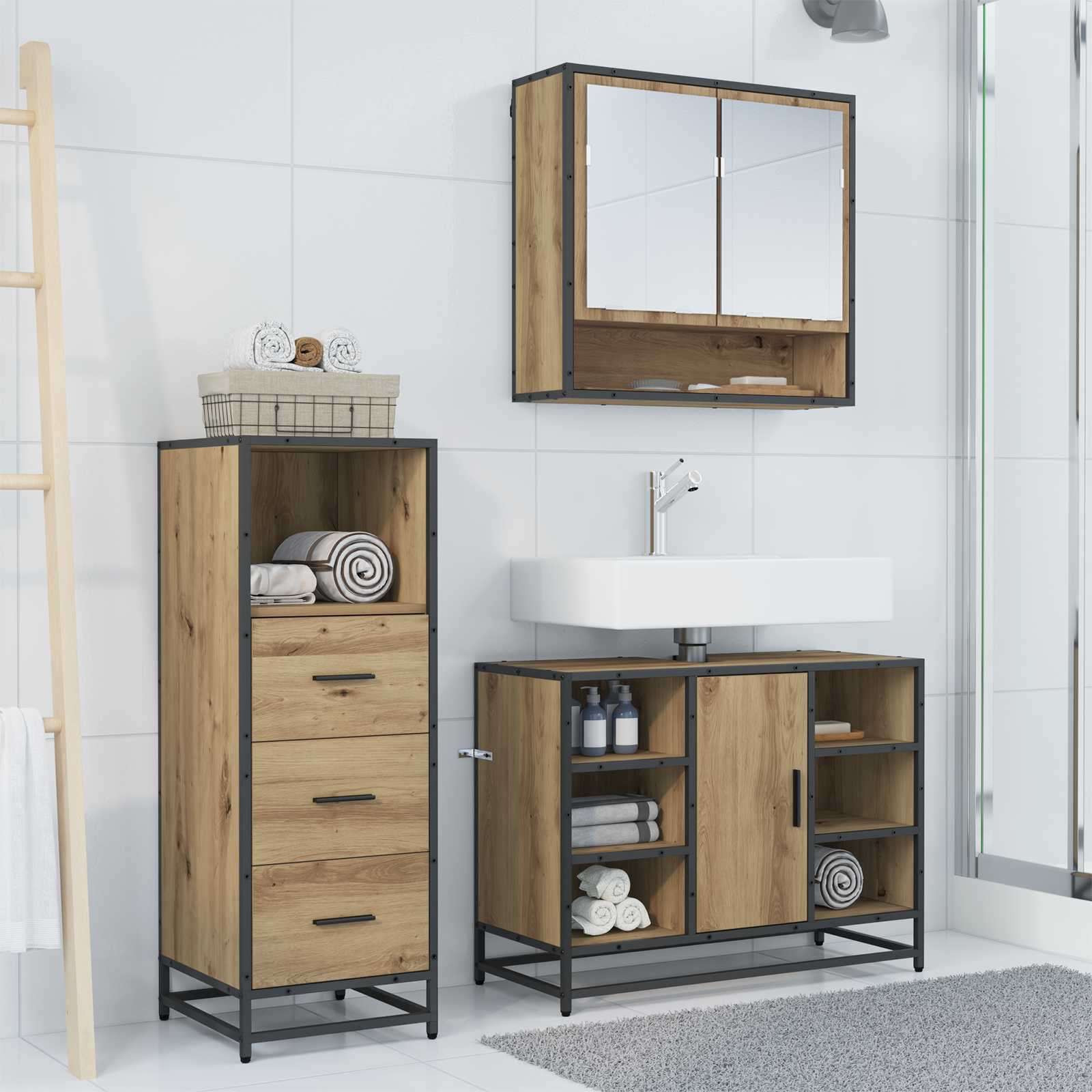 Ensemble de mobilier de salle de bain 3 pc Chêne artisanal