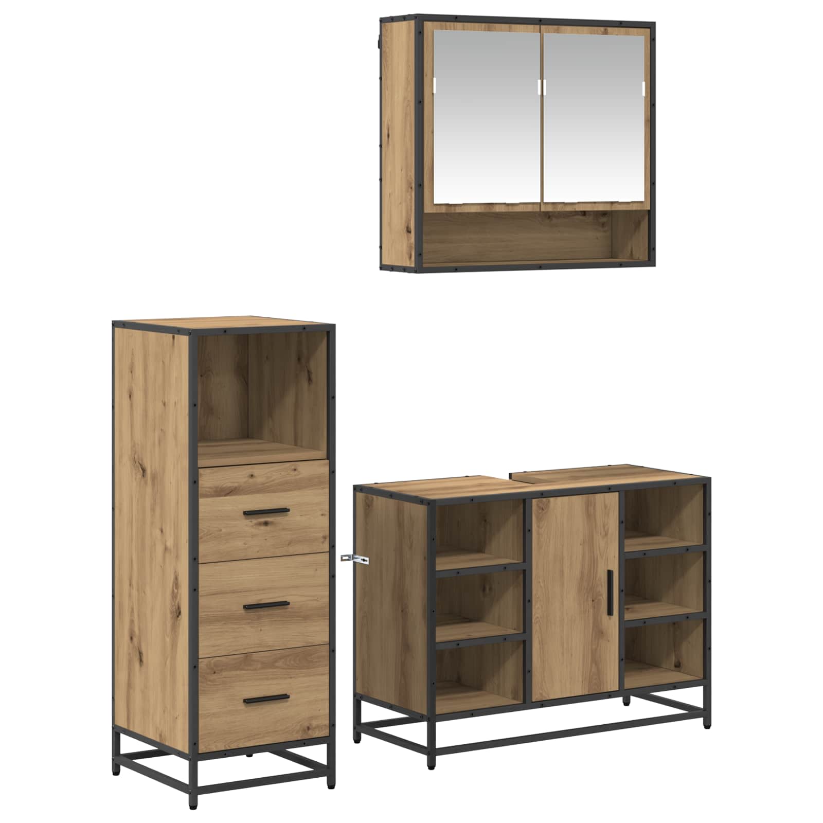 Ensemble de mobilier de salle de bain 3 pc Chêne artisanal